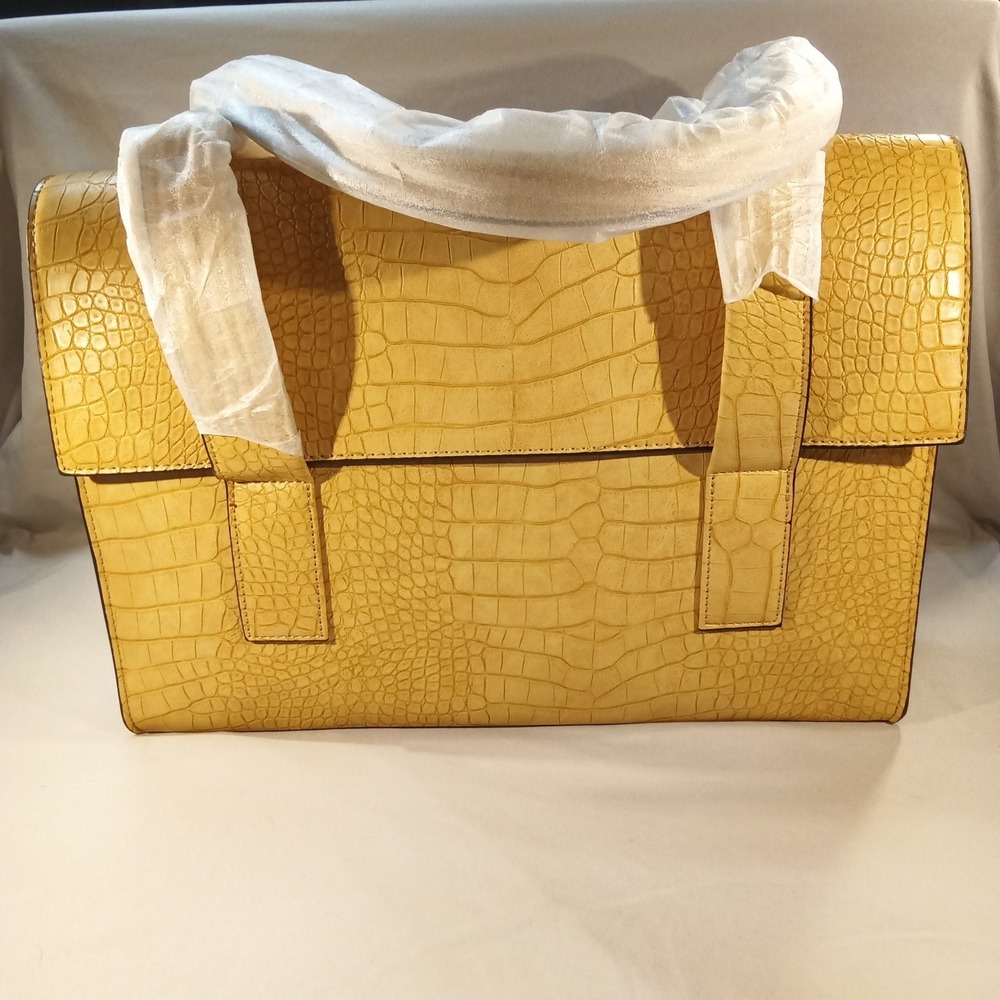 Women's Boutique Croc-Embossed Handbag – Yellow –‎ NWOT